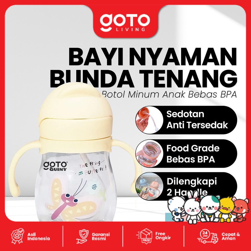 (Promo Special) Goto Quiny Botol Minum Bayi Bottle Air Anak Sedotan Training Cup Baby