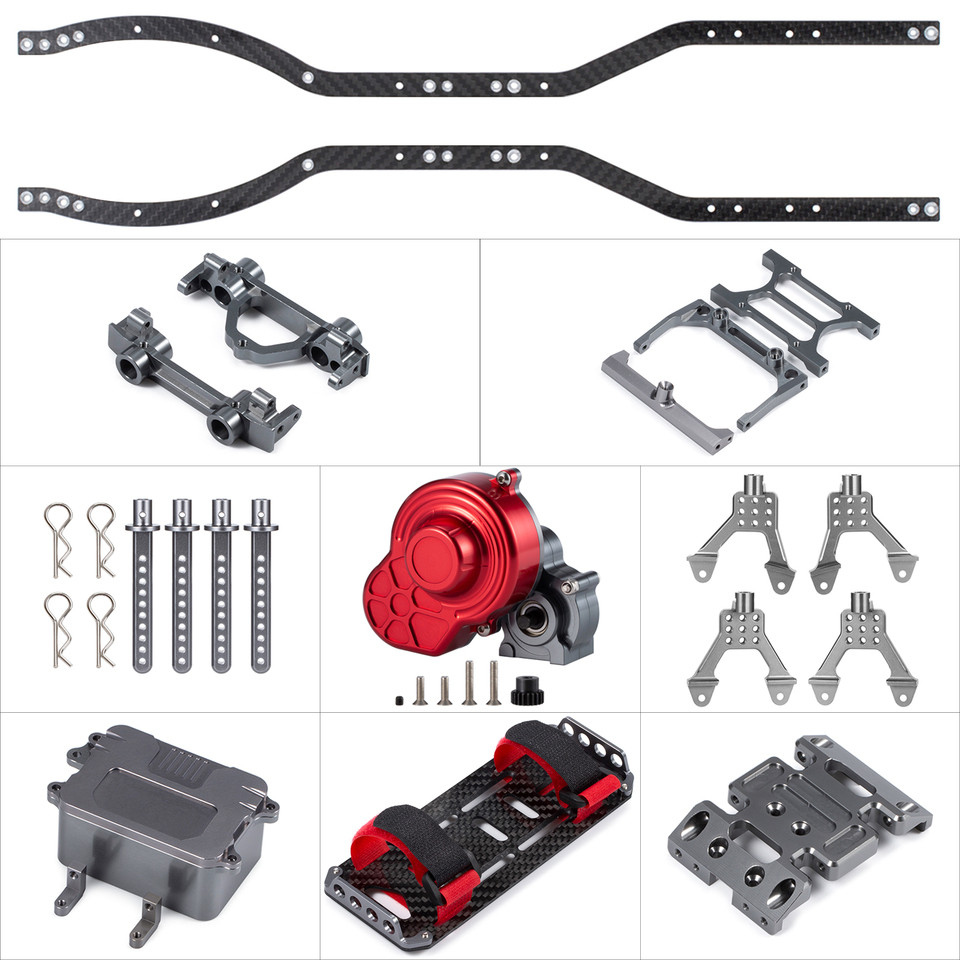 HooCrawler 1/10 RC Crawler Frame Chassis Carbon Rails Aluminum Chassis Frame Kit with Gearbox for SC