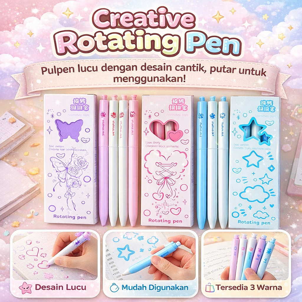 Pulpen Gel Lucu Charm 4 PCS – Set Pulpen Gel Tinta Hitam 0.5mm/Pulpen Gel Aesthetic untuk Sekolah