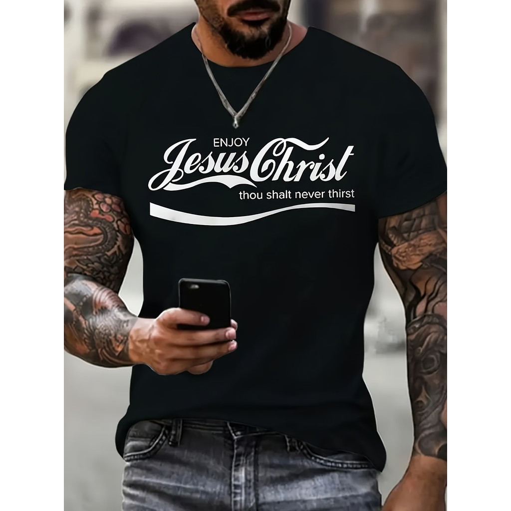 Kaos Pria Katun 'Nikmati Yesus' - Lengan Pendek, Adem, Cocok untuk Santai - Ukuran Jumbo