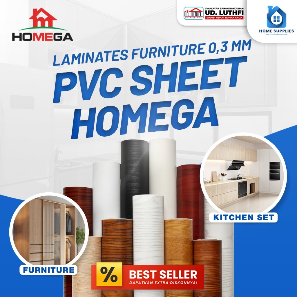 PVC Sheet 0.3mm Supercon Pelapis Furniture Laminates Taco Homega Interior Woodgrain Motif Kayu Solid