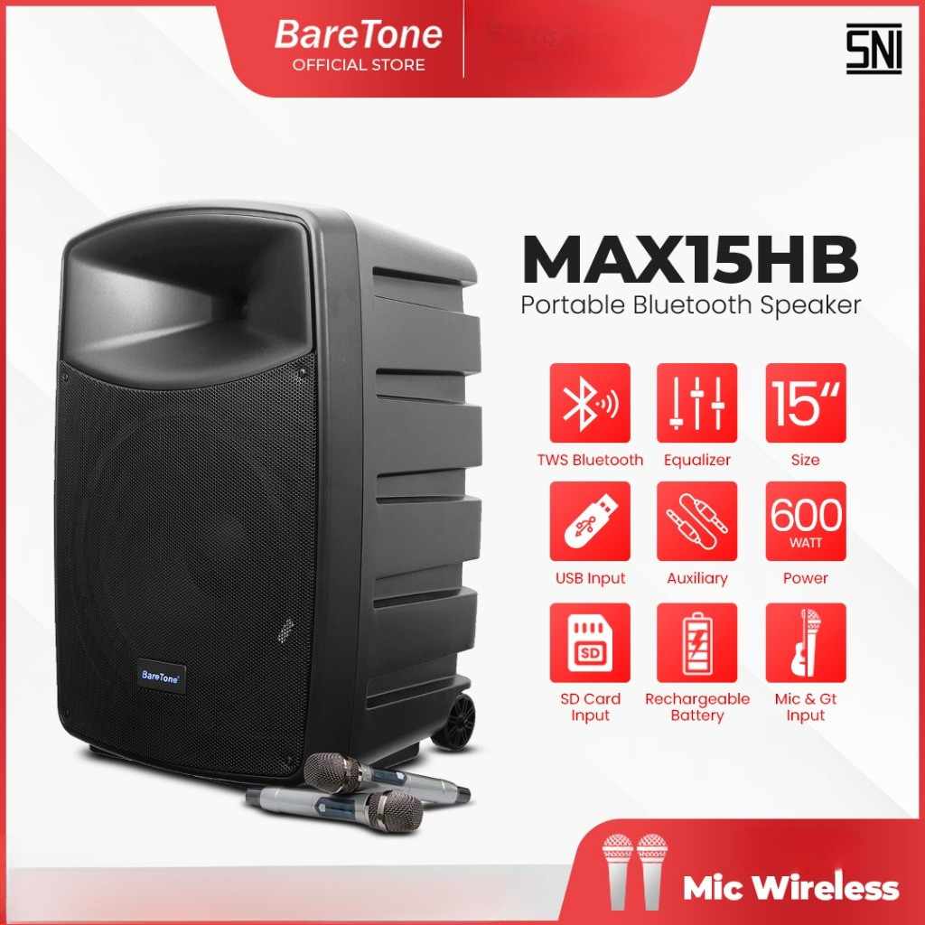 SPEAKER PORTABLE BARETONE MAX15HB SPEAKER BLUETOOTH 15INCH