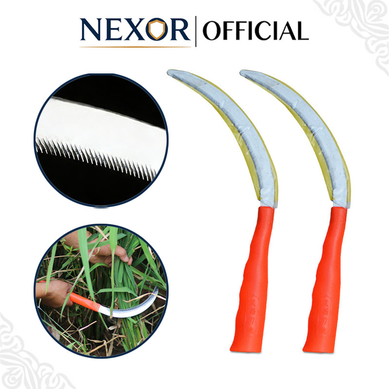 NEXOR Sabit Baja Tahan Karat/Baja Karbon, Sabit Pemotong Rumput, Sabit Bergerigi Pertanian, Sabit Ke