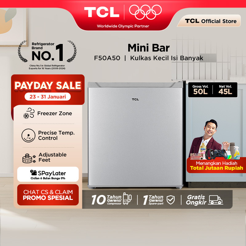 [BIGGER CAPACITY] TCL Kulkas Mini Bar (Refrigerator) - Kapasitas 47L - Freezer Zone - Adjustable Fee