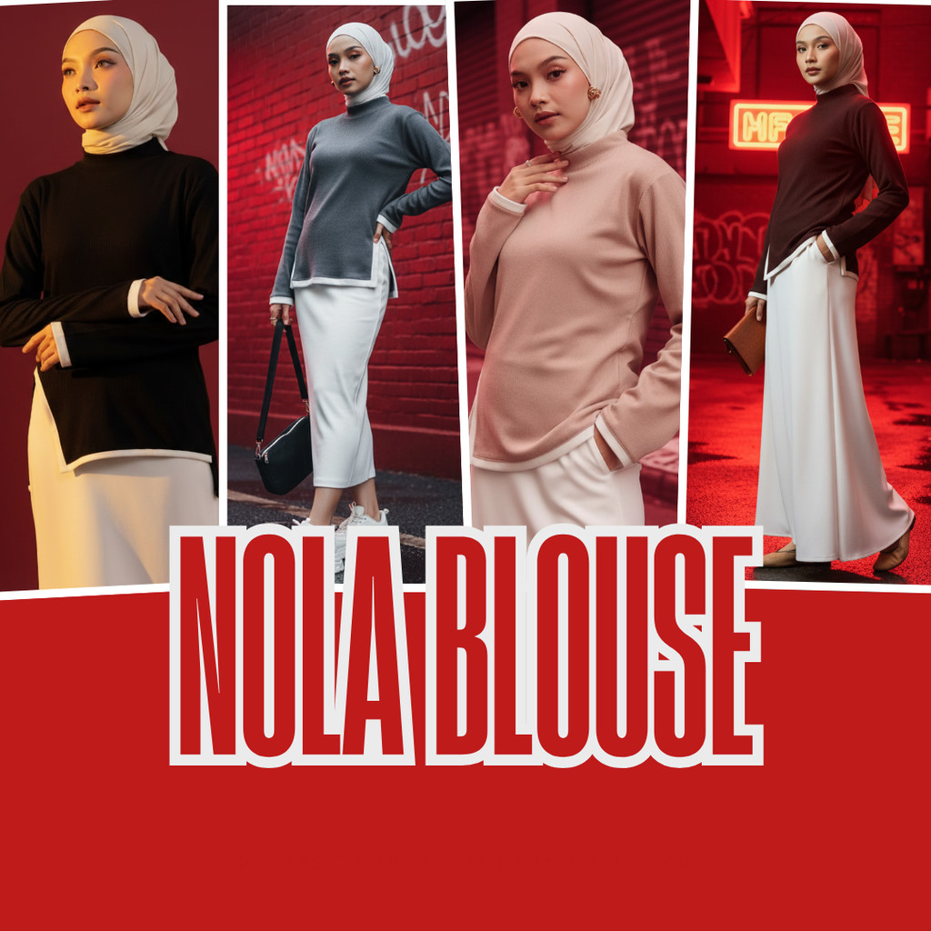 Nola Blouse List Putih Snowrib Atasan Perempuan Muslimah Kekinian Busana Kerja Kantor Casual Formal 