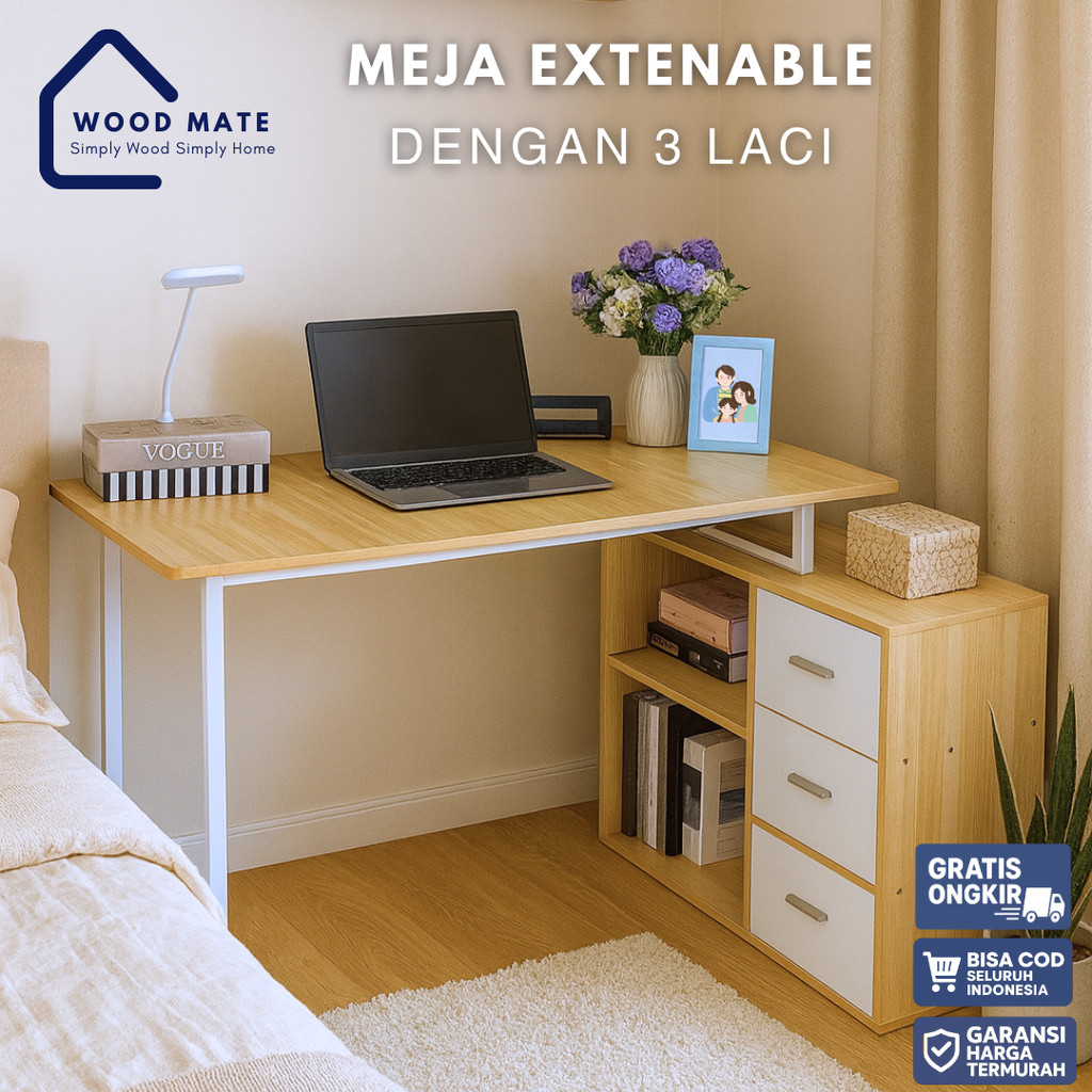 Meja Kantor Extenable Letter L 3 Laci Meja 3 Laci Extendable Meja Kantor Meja Kerja Meja Belajar Min