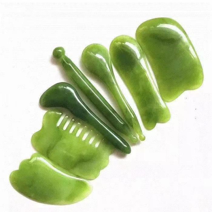 7Pcs Alat Pijat Wajah Gua Sha Gua Sha Board Batu Jade Giok Asli Alami Massage Massager Stone - 7pcs