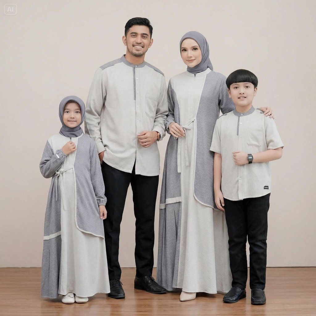 Sarimbit Baju Lebaran Couple Keluarga Set Family Muslim Baru Series Humaira Hisyam