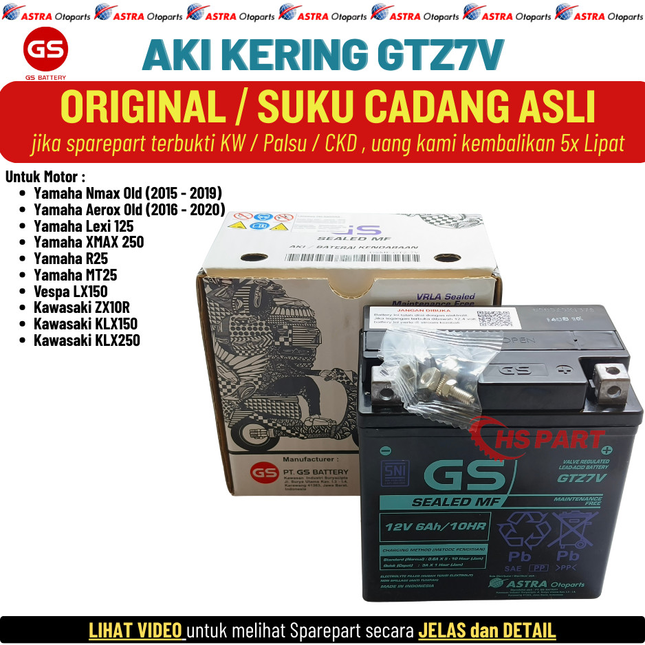 Aki Kering GS Astra GTZ7V Yamaha Aerox Nmax 155 Old Lexi 125 Xmax 250 Original Astra Otoparts 100%
