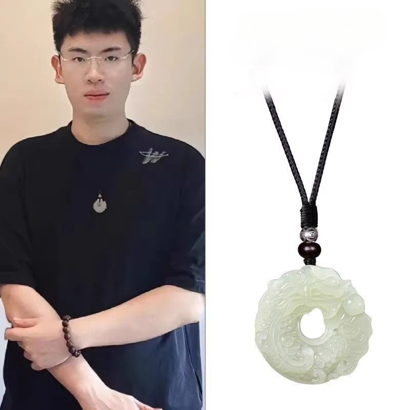 Unisex Hetian Gantungan Ikan Naga Melompat Berubah Menjadi Giok Xinjiang Melewati Gerbang