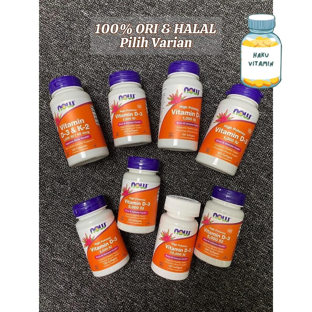 NOW VITAMIN D3 K2 10000 5000 2000 1000 IU ISI 120 180 240 360 SOFTGELS | HAKU VITAMIN 2