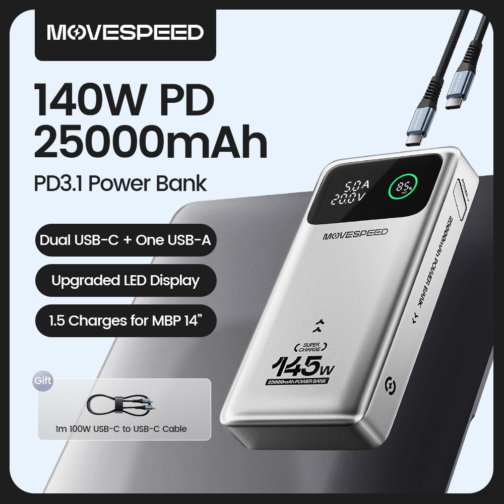 MOVESPEED M25Pro 140W Power Bank 25000mAh PD3.1 Fast Charge Portable External Battery 100W Powerbank