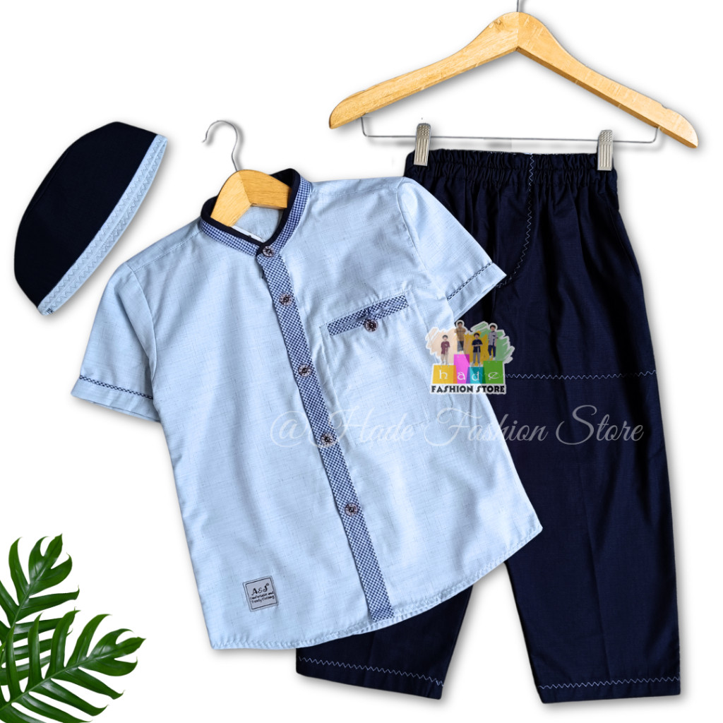 DHOLISHOP.ID SETELAN KOKO ANAK AR RAYHAN LENGAN PENDEK A&J USIA 3-13 TH Bahan Katun Touch Premium Ad