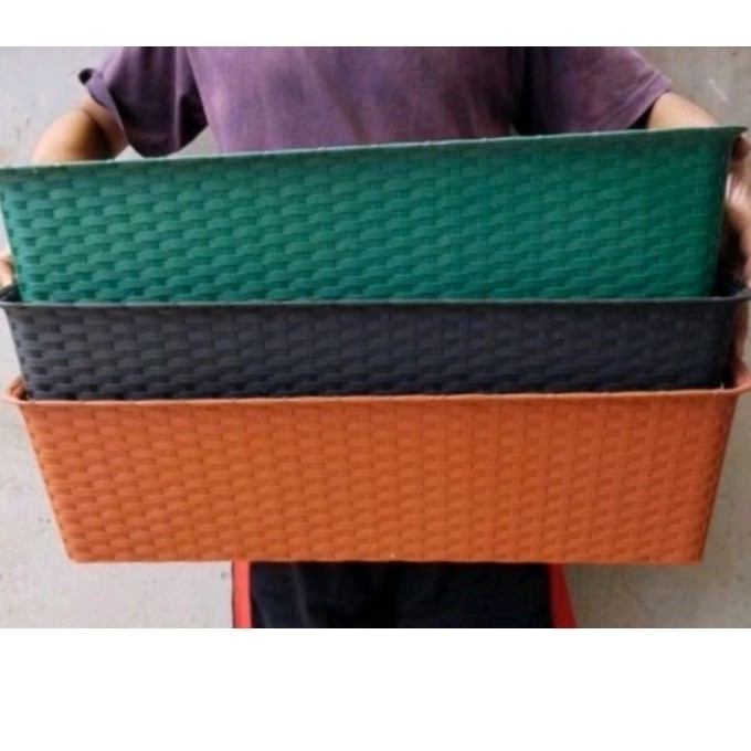Pot Segi Panjang Motif Anyam 60 Cm Plastik Berkualitas