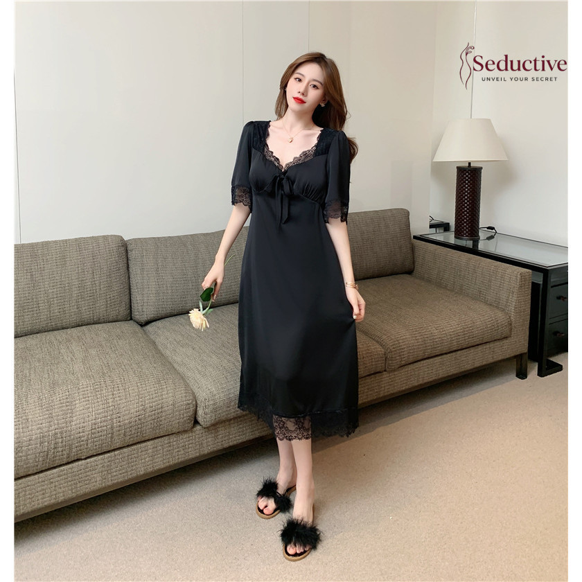 Baju Tidur Lengan Pendek Dress Tidur Sexy Lace Renda Mewah Pajamas Nightwear Korea Style 0044