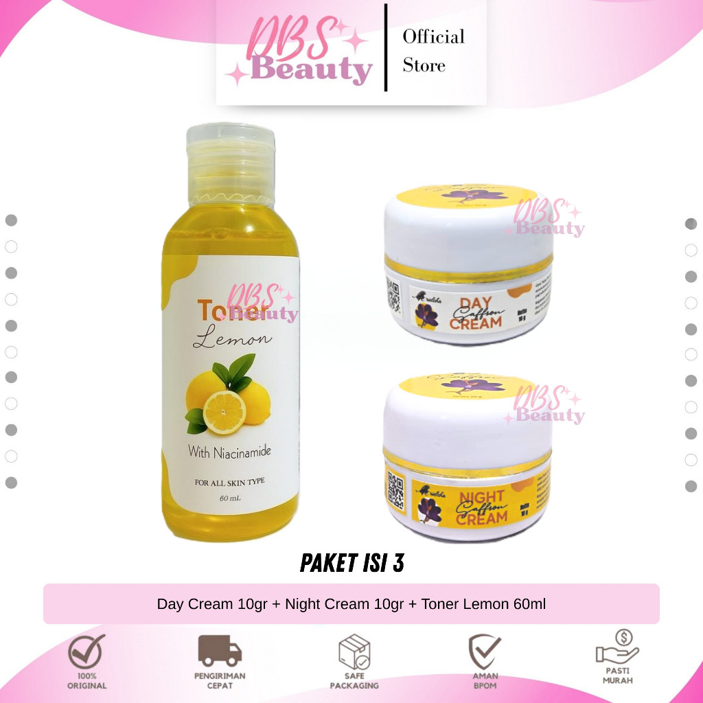 DBS - [Isi 3] Paketan Hemat Perawatan Wajah Saffron - Toner Extrak lemon Day Cream Night Cream ORIGI