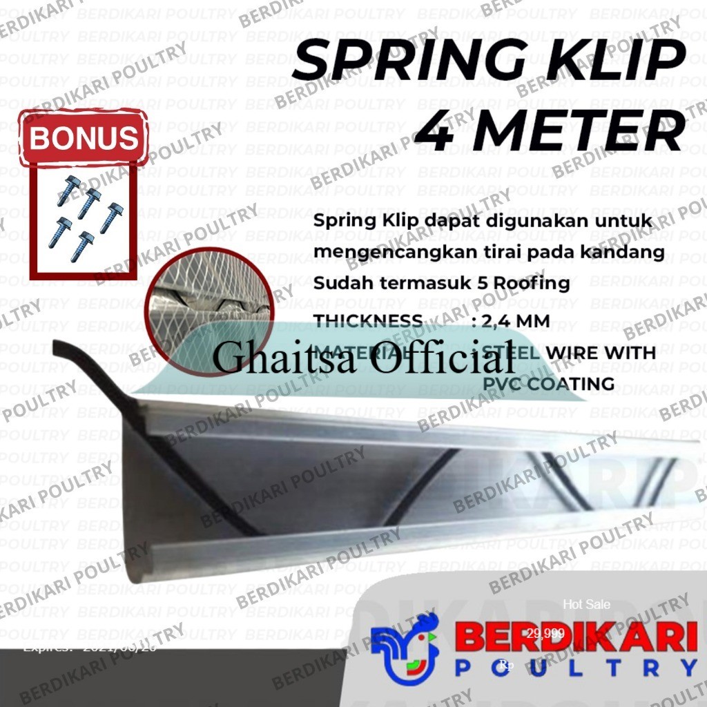 Spring Clip 4 Meter ( FREE ROUFING BAJA RINGAN 5 PCS ) /Kawat Alat Pasang Plastik UV Green House Kli