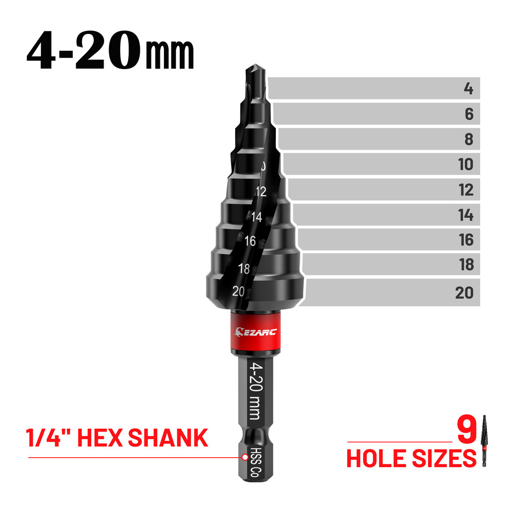420mm HSS Step Drill Bit M35 Cobalt AlTiN Coated Step Drill for Metal, Stainless Steel, Aluminum, Pl