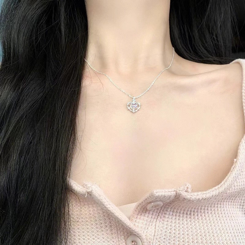 Kalung Wanita Heart Moonstone Kalung Fashion Liontin Hati