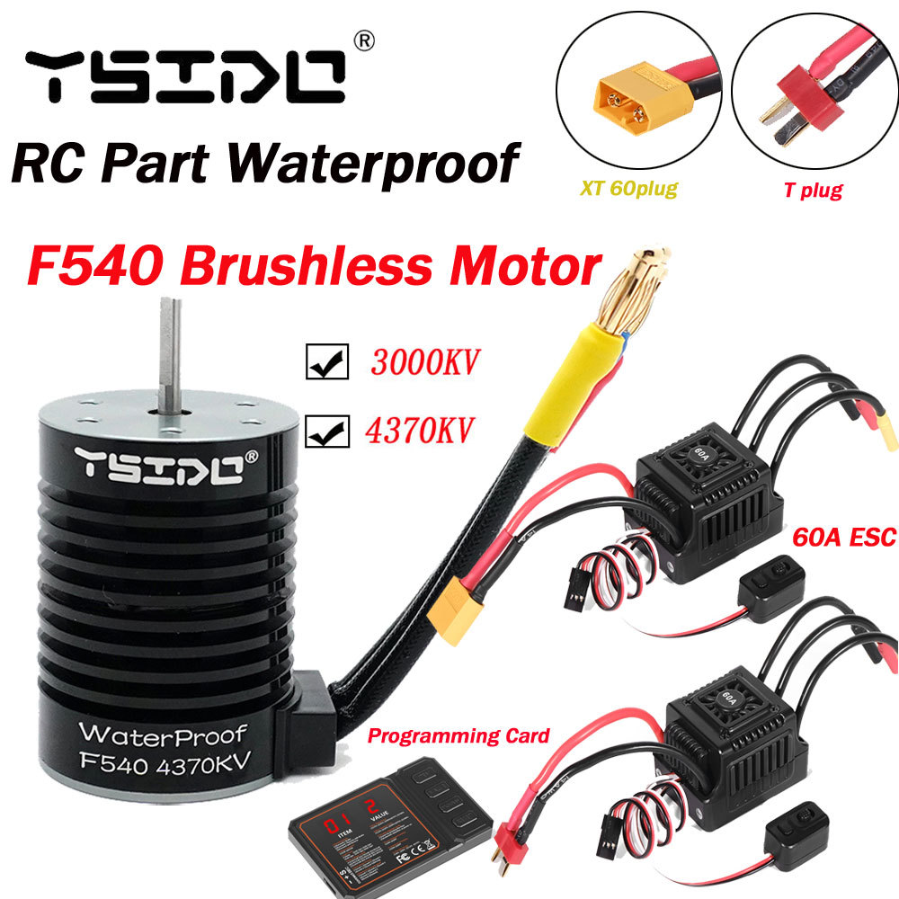 YSIDO RC Part Waterproof F540 3000KV 4370KV Brushless Motor W/60A ESC for Wltoys 144001 124019 RC 12