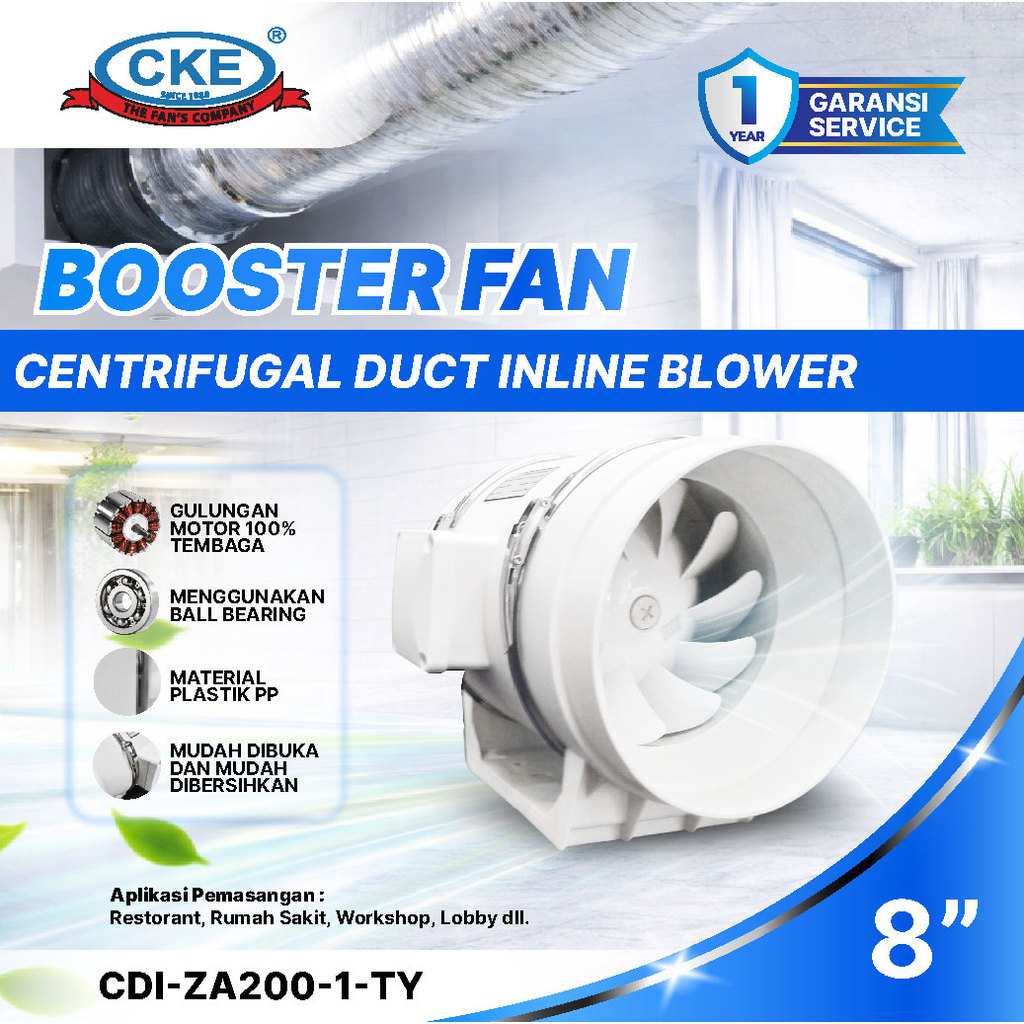 Inline Duct Fan Plastik 8" Inch Kipas Booster Ventilasi Extractor Fan