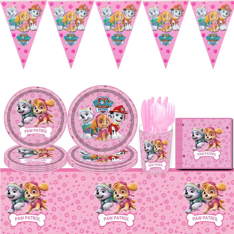 PAW Patrol Balloon Party Decoration Pink PAW Patrol Kids  Birthday Party Paper Tray Tablecloth Set