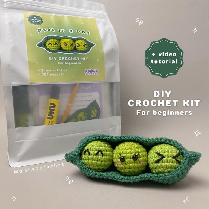 Starter DIY Crochet Kit Peas in a Pod by AmiwaCrochet | paket merajut untuk pemula | paket benang ra