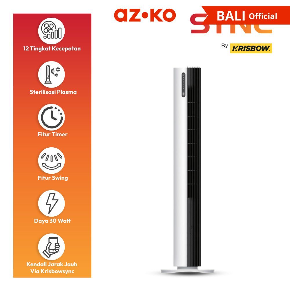 AZKO Krisbow Sync Smart Kipas Angin Berdiri Wifi Dc Motor - Putih/Hitam Floor Standing Tower Fan Pen
