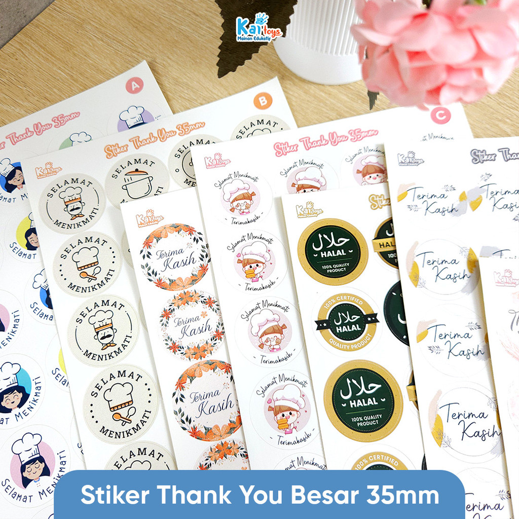 Sticker Thank You 3,5 cm Bulat Isi 96 pcs – Stiker Roll Besar 35mm Makanan UMKM Terima Kasih, Selama