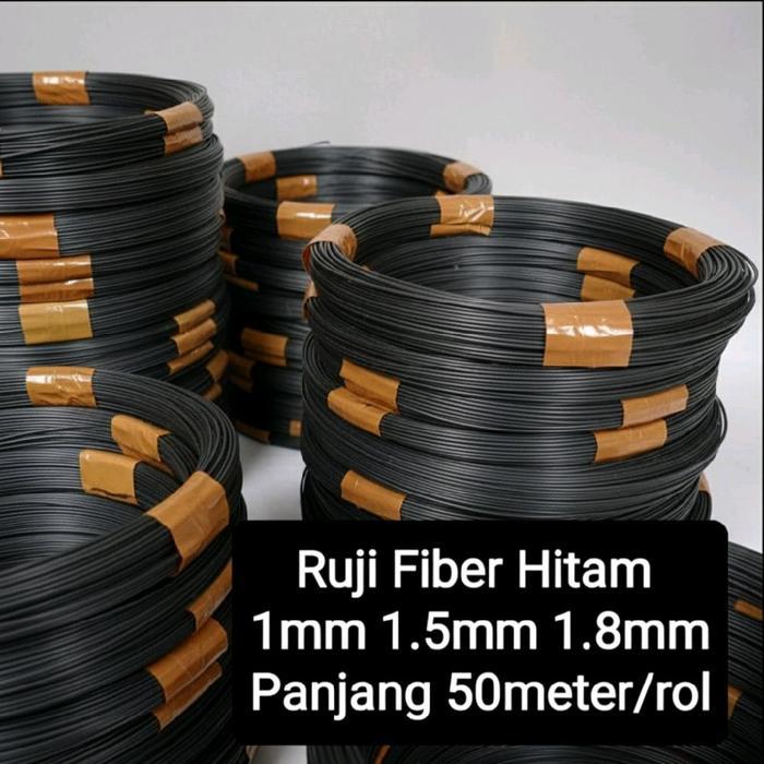 (Abadi Online Store) Ruji Fiber Hitam 50 Meter Ukuran 1mm 1.3mm 1.5mm 1.8mm Non Kulit Cocok untuk Sa