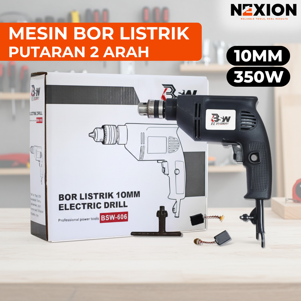 Mesin Bor Listrik 10MM 350W Putaran 2 arah Impact Drill Mesin Bor Tangan Portable  Bor Listrik Porta