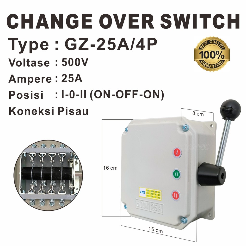 COS MODEL PISAU CHANGE OVER SWITCH MANUAL SAKELAR GZ-25A 4P I-0-II (ON-OFF-ON)