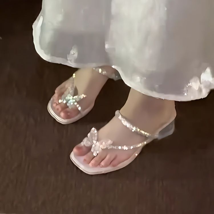 MYCASSI Sandal Heels Wanita Jepit Pita Sandal Hak Tahu Sendal Heels Pesta Perempuan