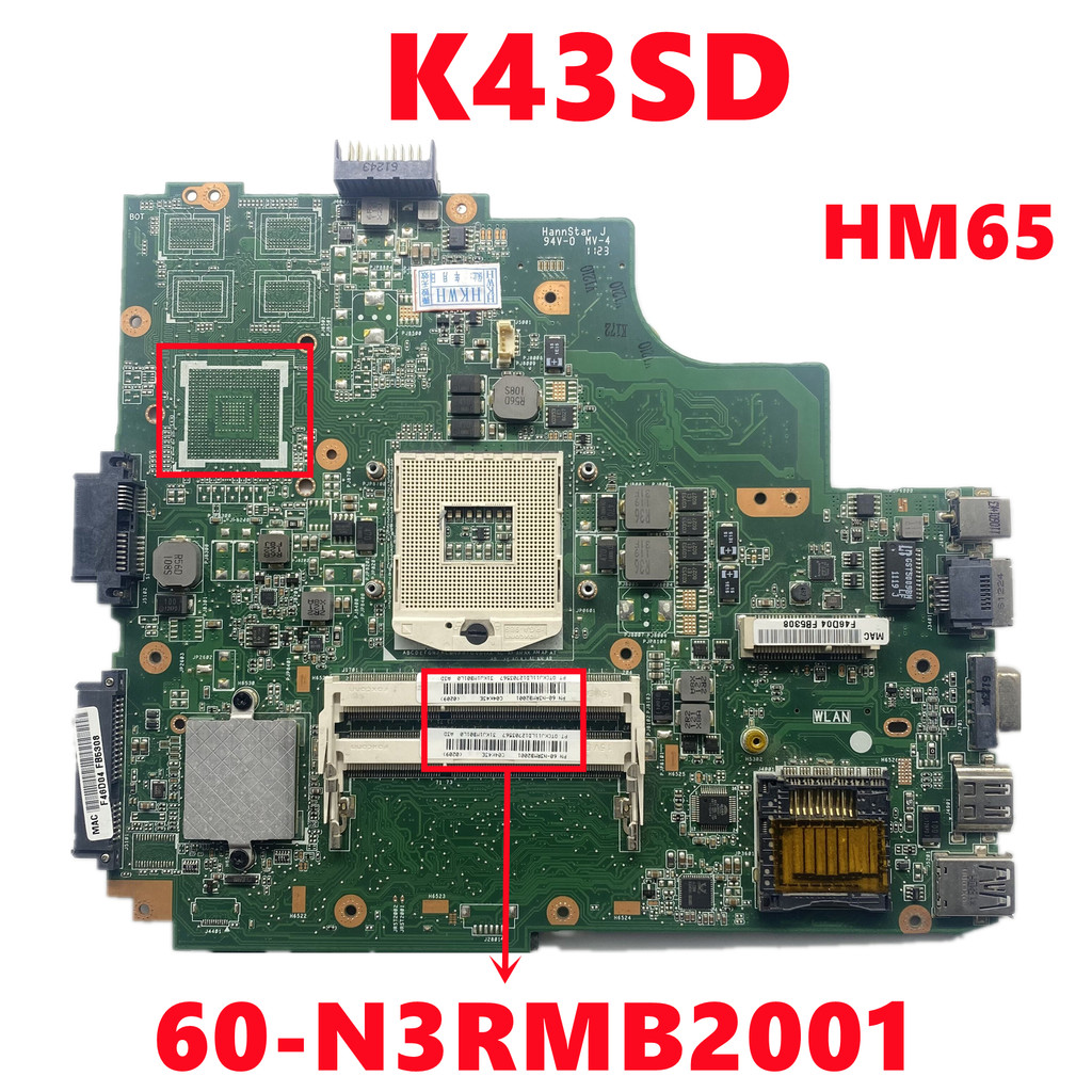 60-N3RMB2001 K43SD Mainboard For ASUS A43S A43SD K43E K43S K43SD K43SV Laptop Motherboard HM65 DDR3 