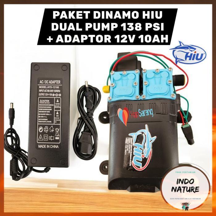 [ IndoNature ] HIU Paket Adaptor Dinamo Pompa Air HIU Dual Pump 138 PSI 12 Volt DC Sprayer Pump Doub