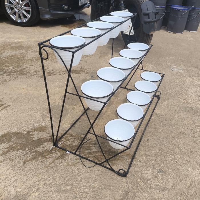 rak besi jumbo besar gratis dengan pot/standing pot besi/rak bunga besi/rak pot bunga - Hitam, Rak B