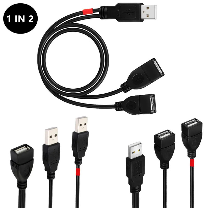 USB 2.0 1 Female to 2 Male Data arge Cable Extension Cord; USB Male to 2 Dual USB Female Splitter Ca