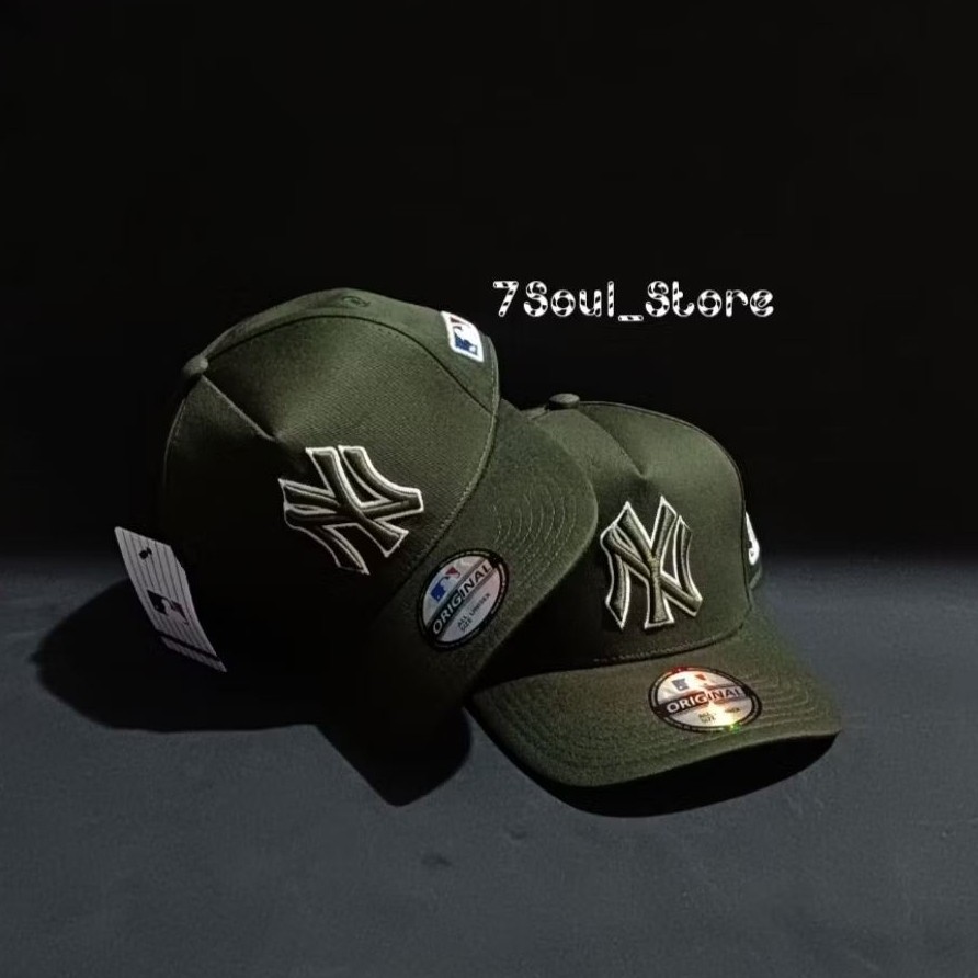 COD - Topi Baseball NY MLB New York Hijau Army List Putih Unisex Premium Cap