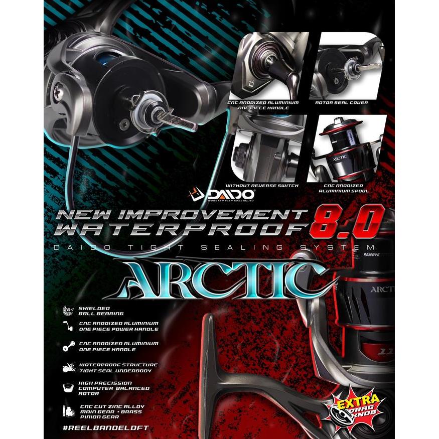 Daido - Reel Arctic Waterproof W8.0 Power Handle - Reel Pancing - 1000 W8.0, MERAH