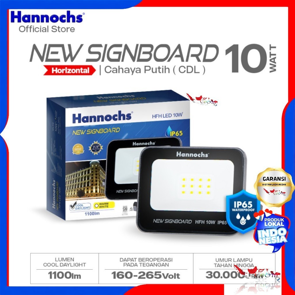 Hannochs Lampu Sorot 10W Cahaya Putih/Kuning LED Flood Light New Signboard Hannochs 10Watt