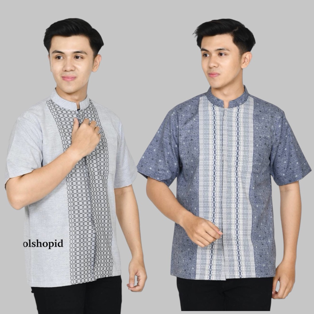 CL51-CL75 Kemeja Koko Pria Dewasa Lengan Pendek Bahan Katun Aksen Bordir Baju Taqwa Muslim Cole Regu