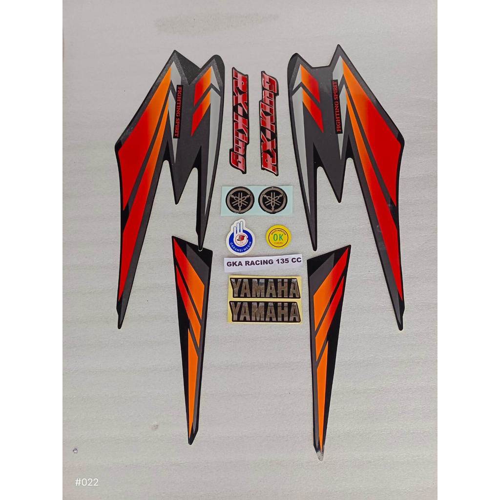 lengkap emblem list striping sticker rx king 2002 hitam oren