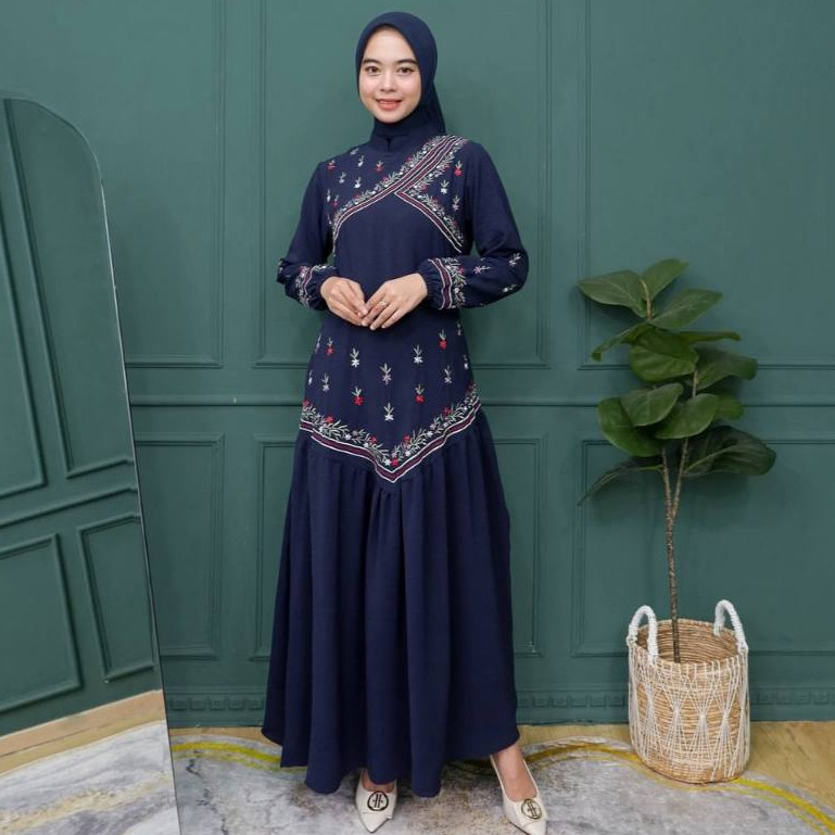 PRILLY BUSANA - Oktaviana Gamis Malaysia Crincle - Dress Bordir - Kurung Malay - Seragaman