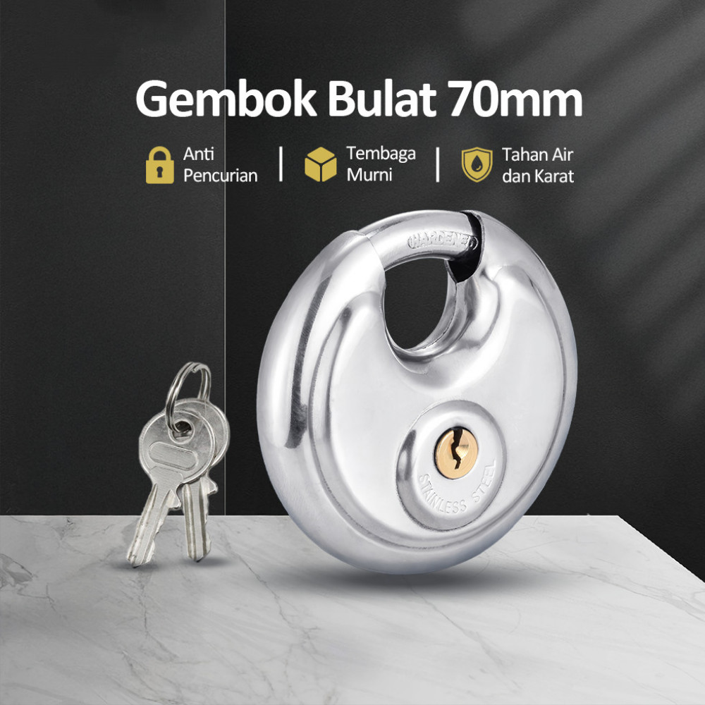 Bonkyo Gembok Bulat Padlock Stainless 70 Mm - Gembok Cakram 70mm - 70mm Kunci Gembok Bulat Anti Mali