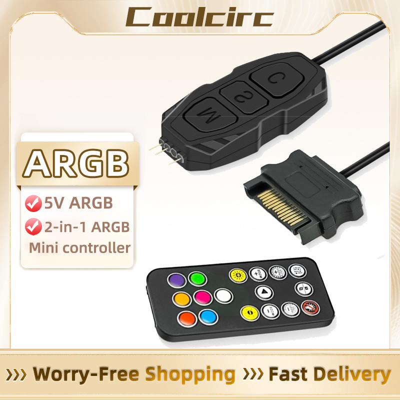 Coolcirc ARGB Controller 5V 3pin To SATA Power Supply Mini RGB Controller 3PIN Hub For Computer CPU 