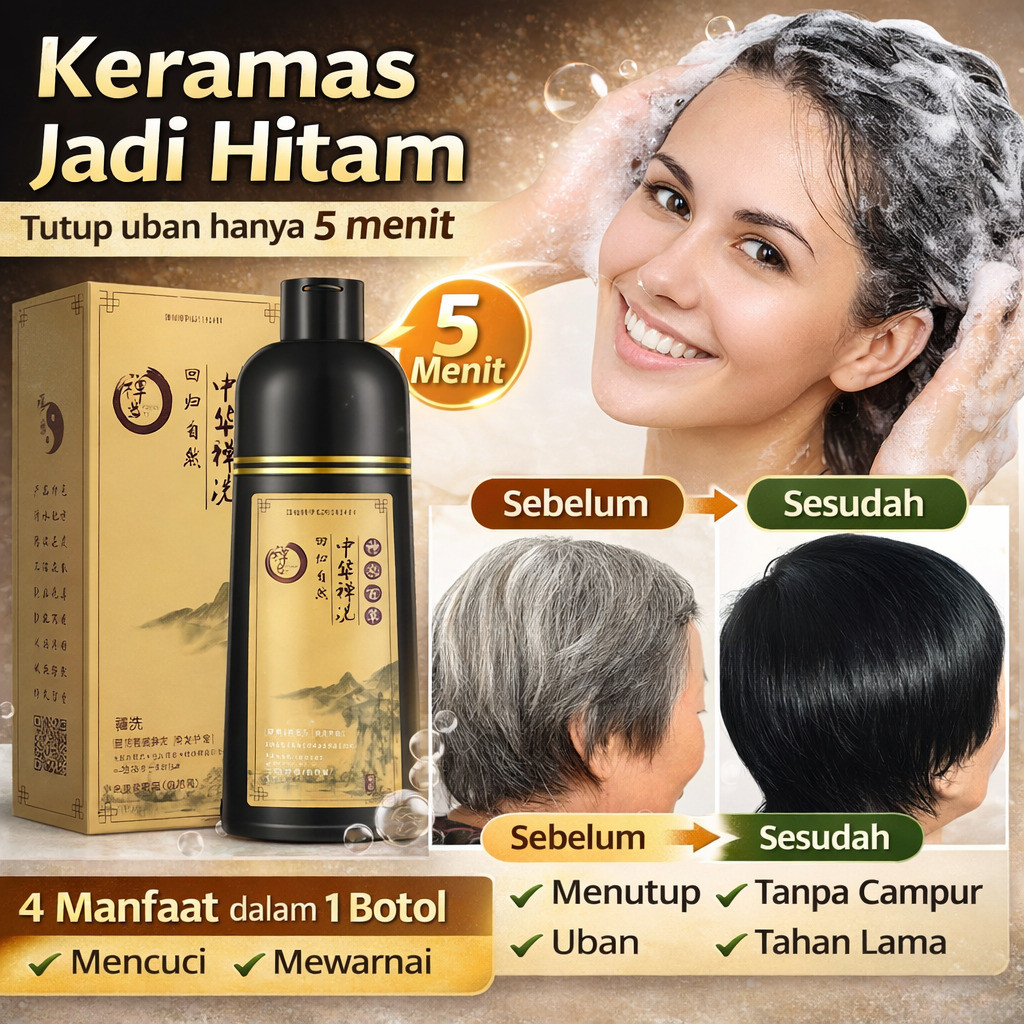Formula Alami Untuk Rambut Beruban Dalam 15 Menit Shampoo Pewarna Rambut Alami Penghitam Rambut - Sh