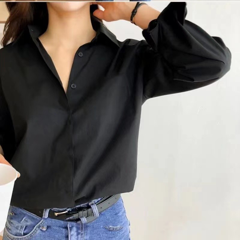 kemeja perempuan blus lengan panjang Kaos putih wanita Kaos putih Kemeja Korean wanita Kemeja Peremp