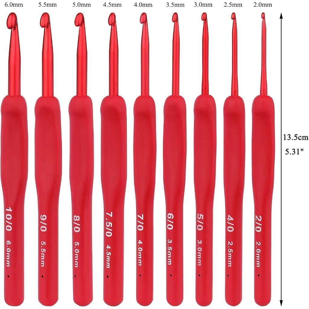 9 Pcs / Set Hakpen Red Non Tulip - Jarum Rajut Hakpen Handle Karet Crochet Set Red