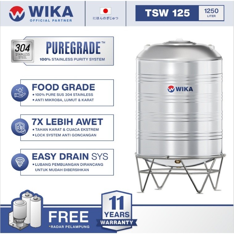 Tangki Air Stainless WIKA 1250 Liter TSW-125 / Toren / Tandon Stainless 304