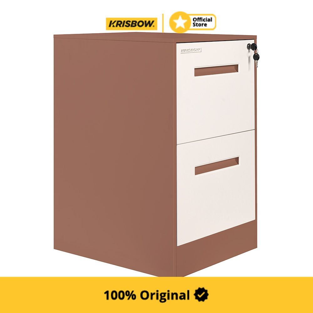 Krisbow Laci Kantor 2 Tingkat Steel 40x60x71 cm - Cokelat/Krem Filing Cabinet Lemari Arsip Kabinet B